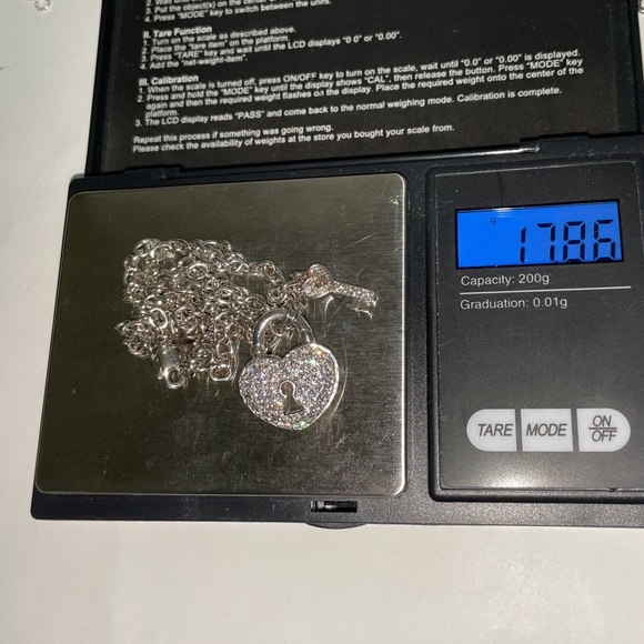 Solid Stamped 925 Sterling Silver Rolo Link Chain CZ Diamond Heart Padlock & Key - Picture 7 of 14